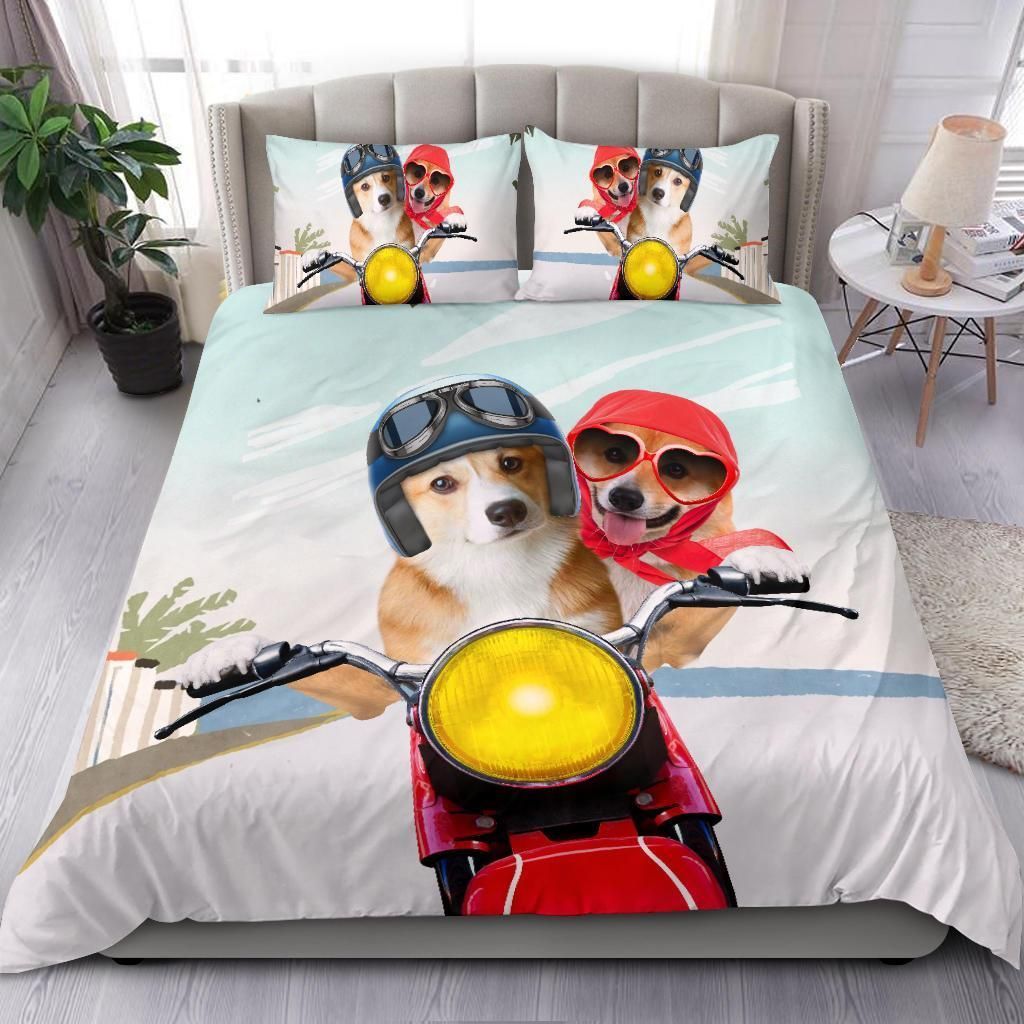 Corgi Dirt Bike Love Race Bedding Set