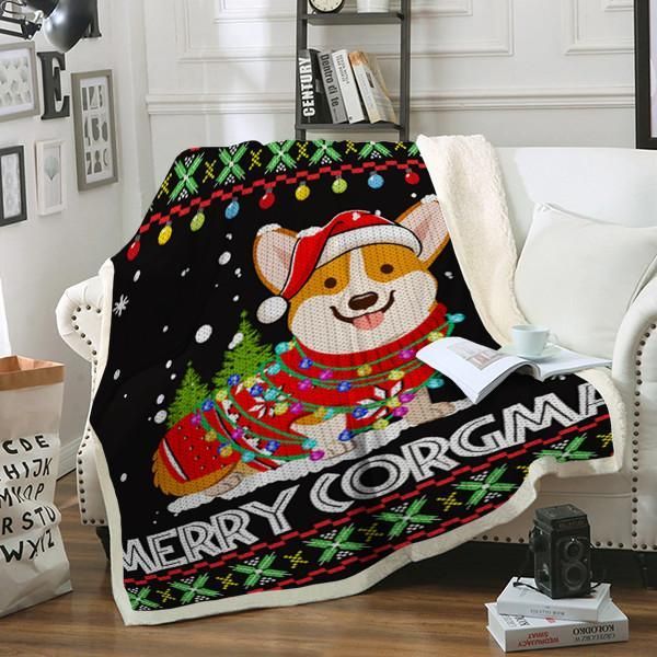Corgi Dog Merry Corgmas Sherpa Fleece Blanket