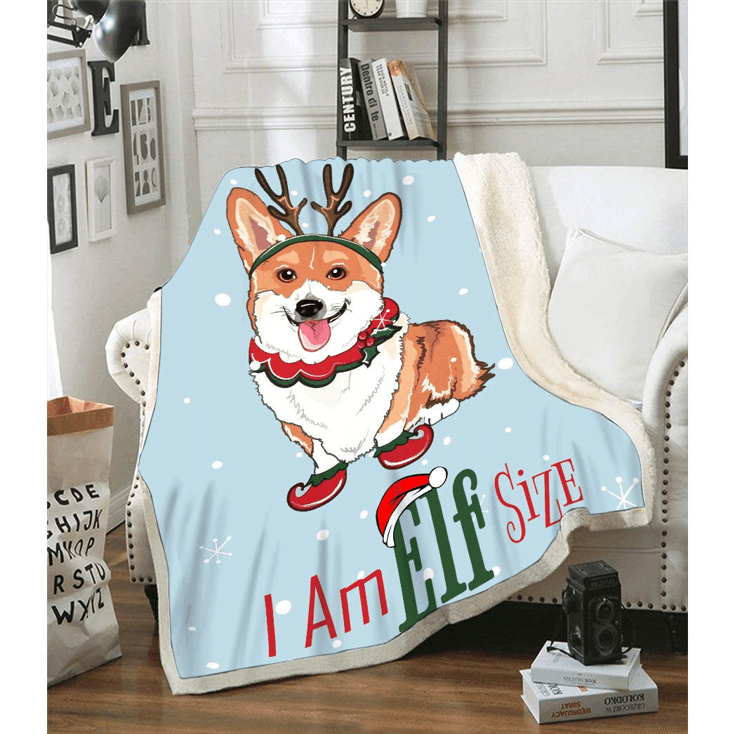 Corgi Elf Merry Christmas Sherpa Fleece Blanket