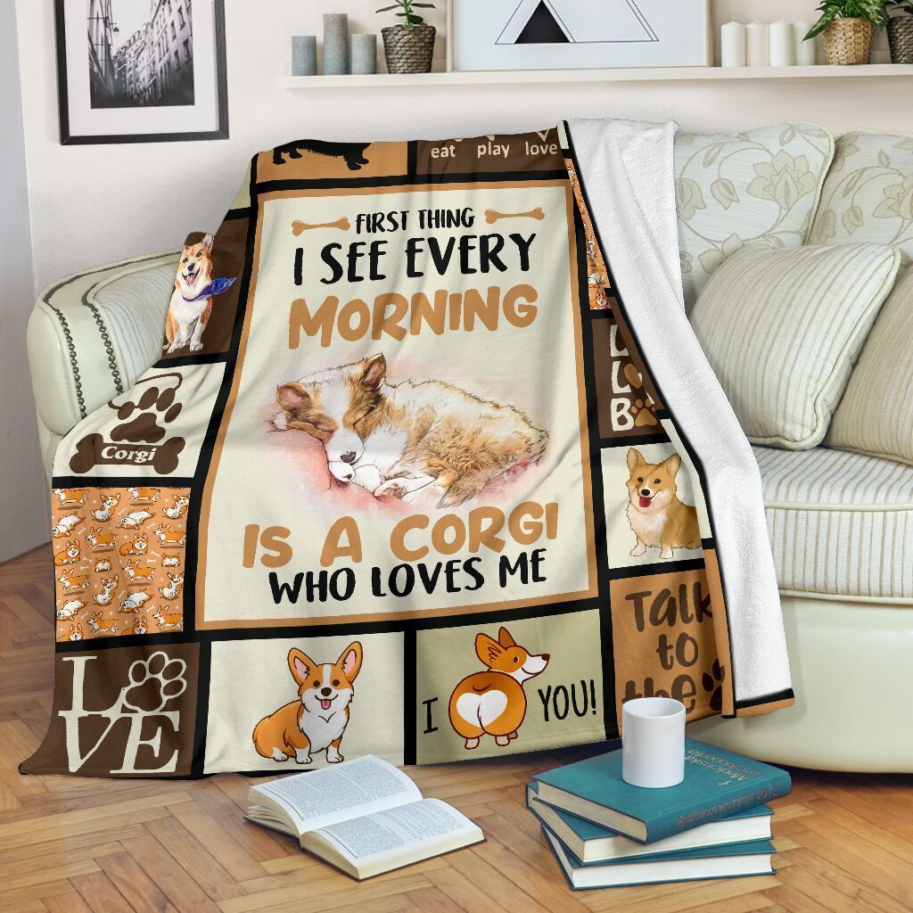 Corgi First Thing I See Sherpa Fleece Blanket