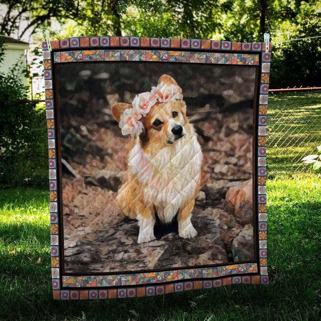 Corgi Floral CL10100099MDQ Quilt Blanket