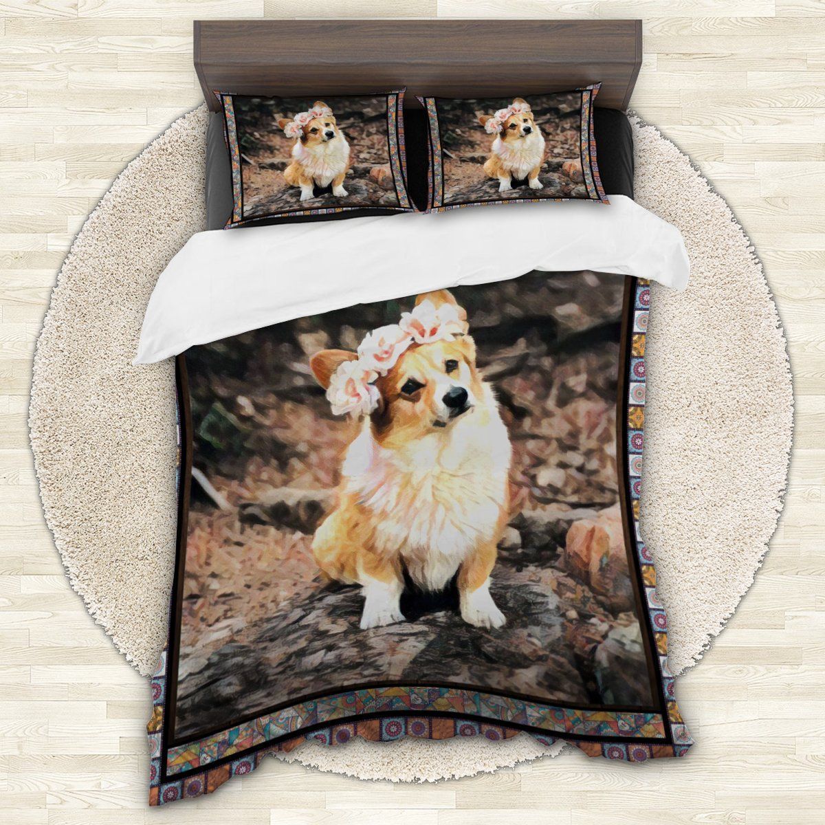 Corgi Floral Bedding Set