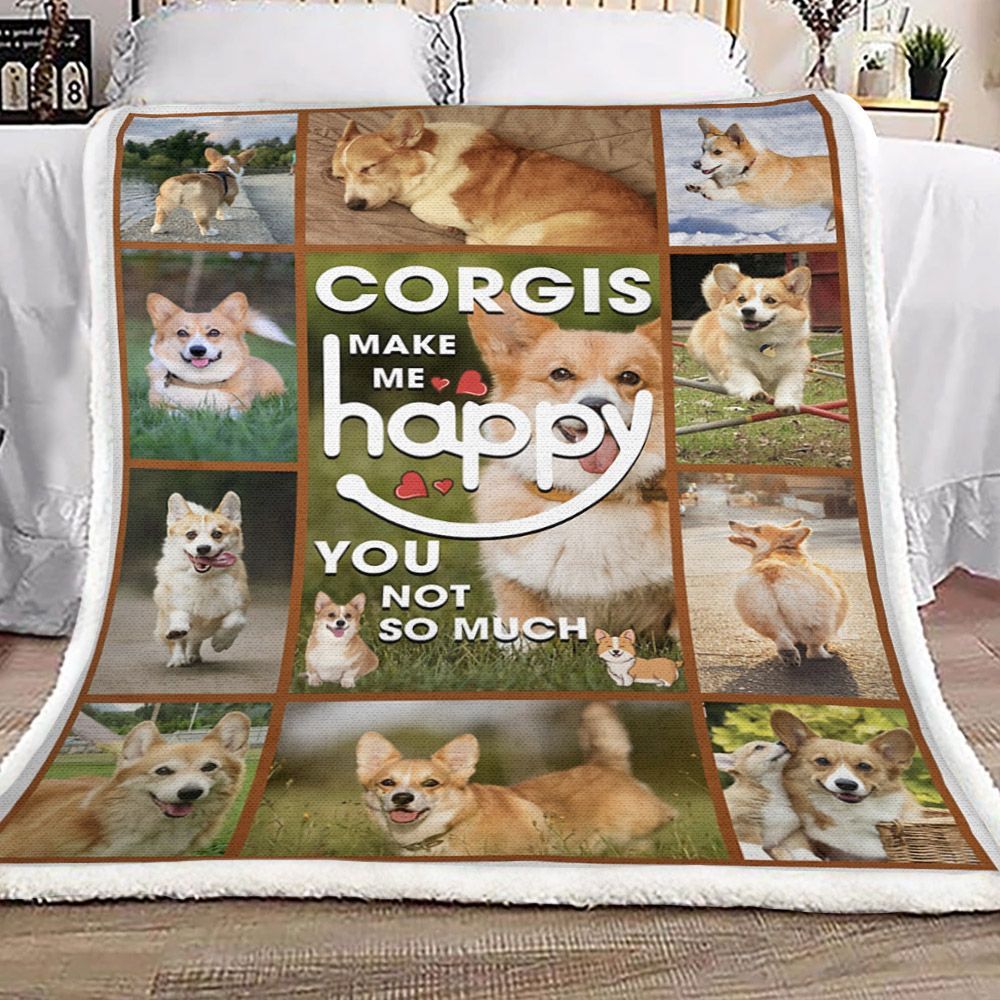 Corgi Happy Sherpa Fleece Blanket