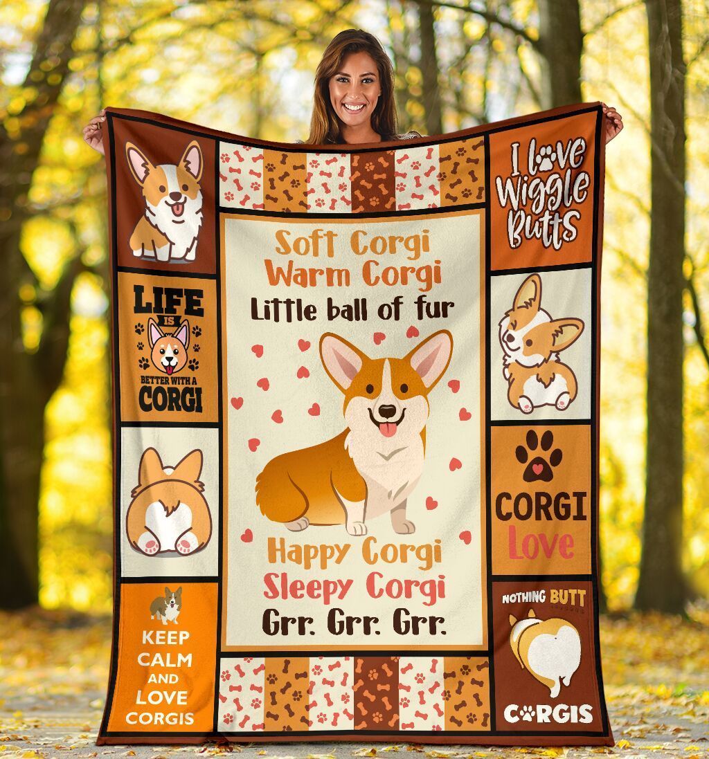 Corgi Little Ball Of Fur Dog Lover Gifts Fleece Blanket