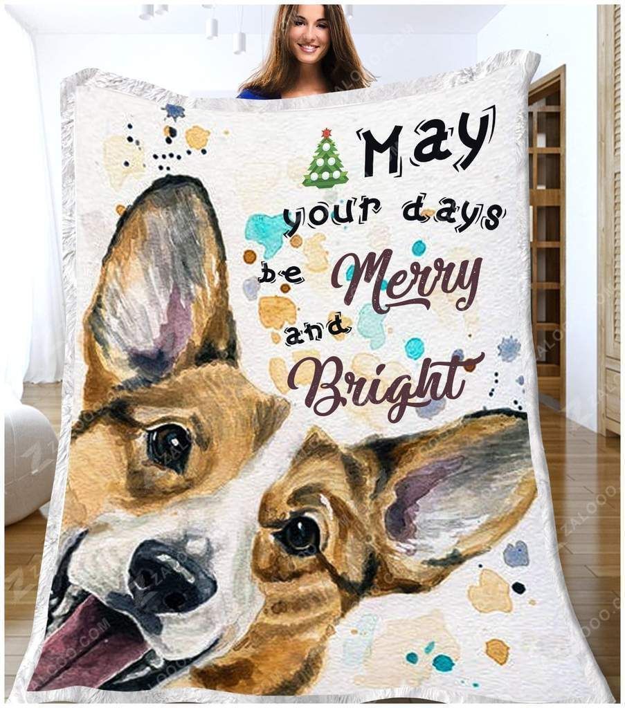 Corgi May Your Days Be Merry And Bright Sherpa Fleece Blanket