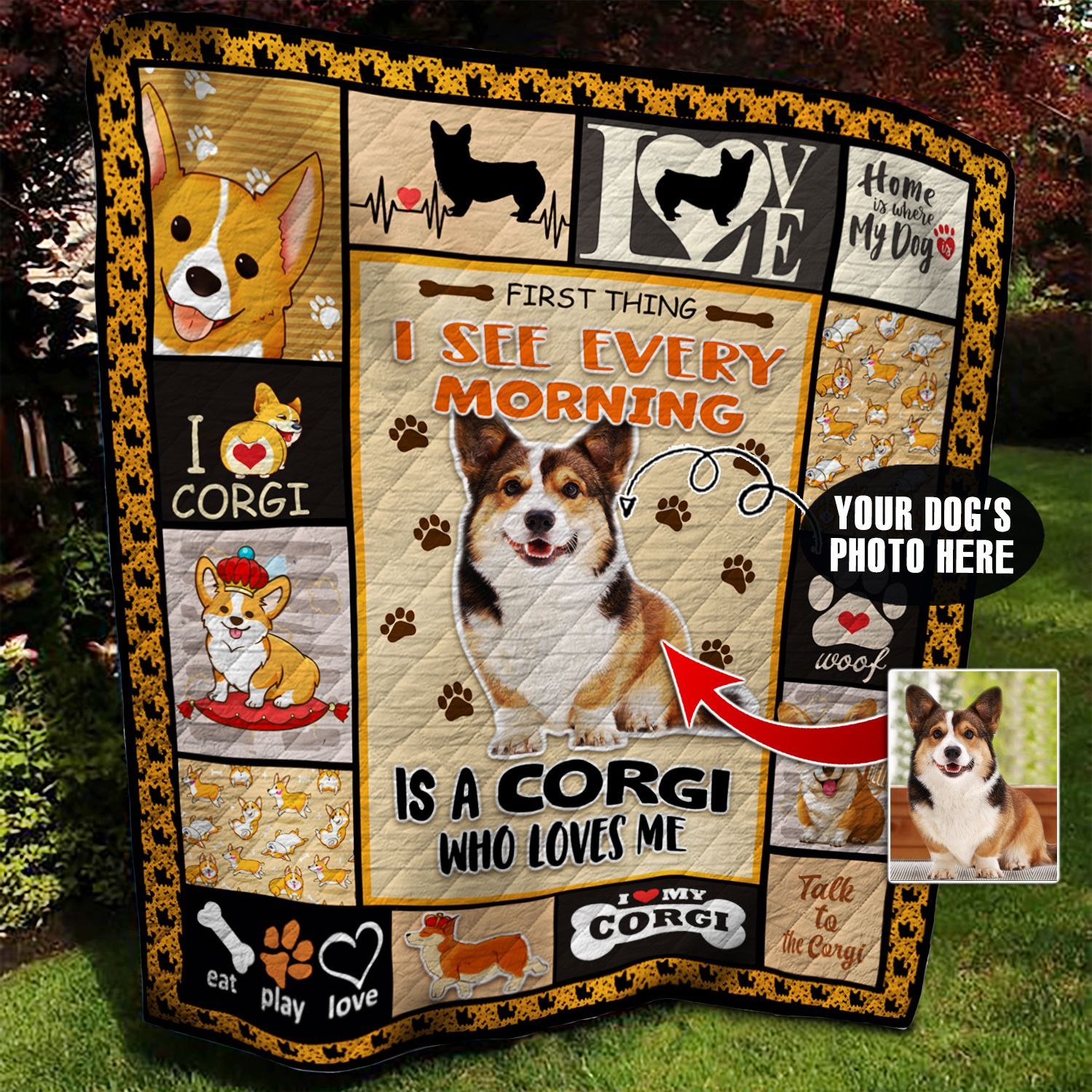 Corgi Photo Personalized Quilt Blanket BBB300507MH