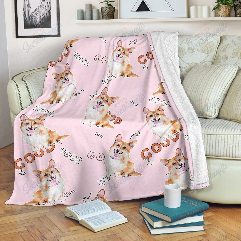 Corgi Pink Pastel Pattern Fleece Blanket