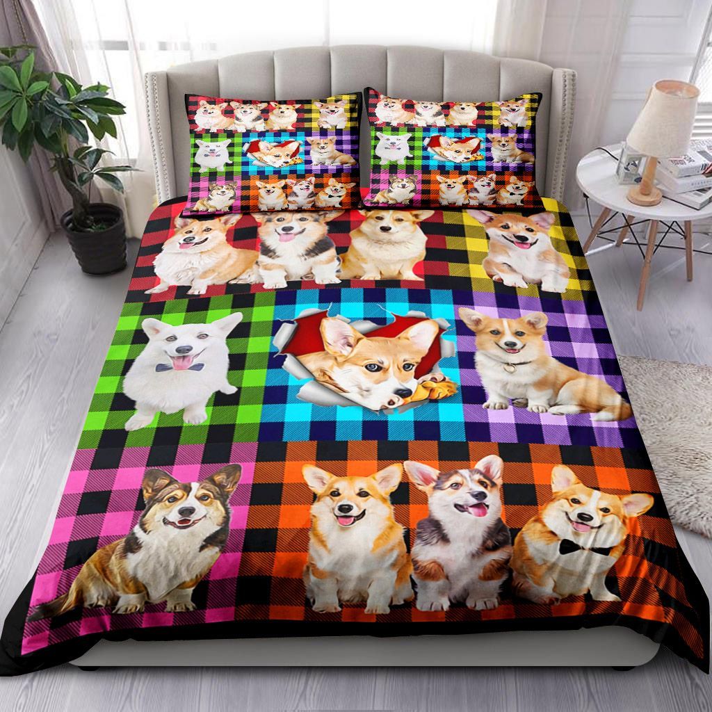 Corgi Plaid Bedding Set