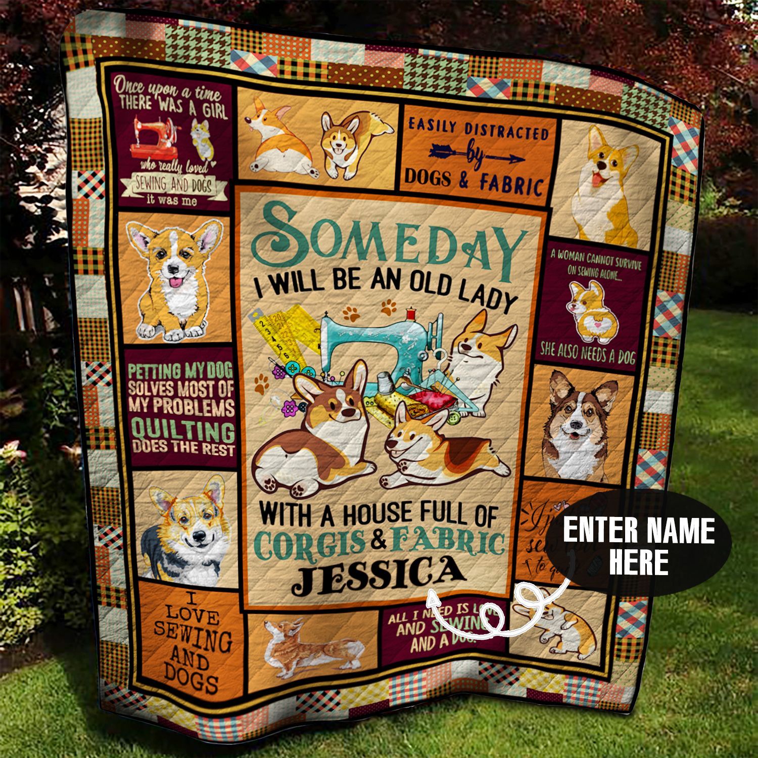 Corgi Sewing Personalized Quilt Blanket BBB090613HT