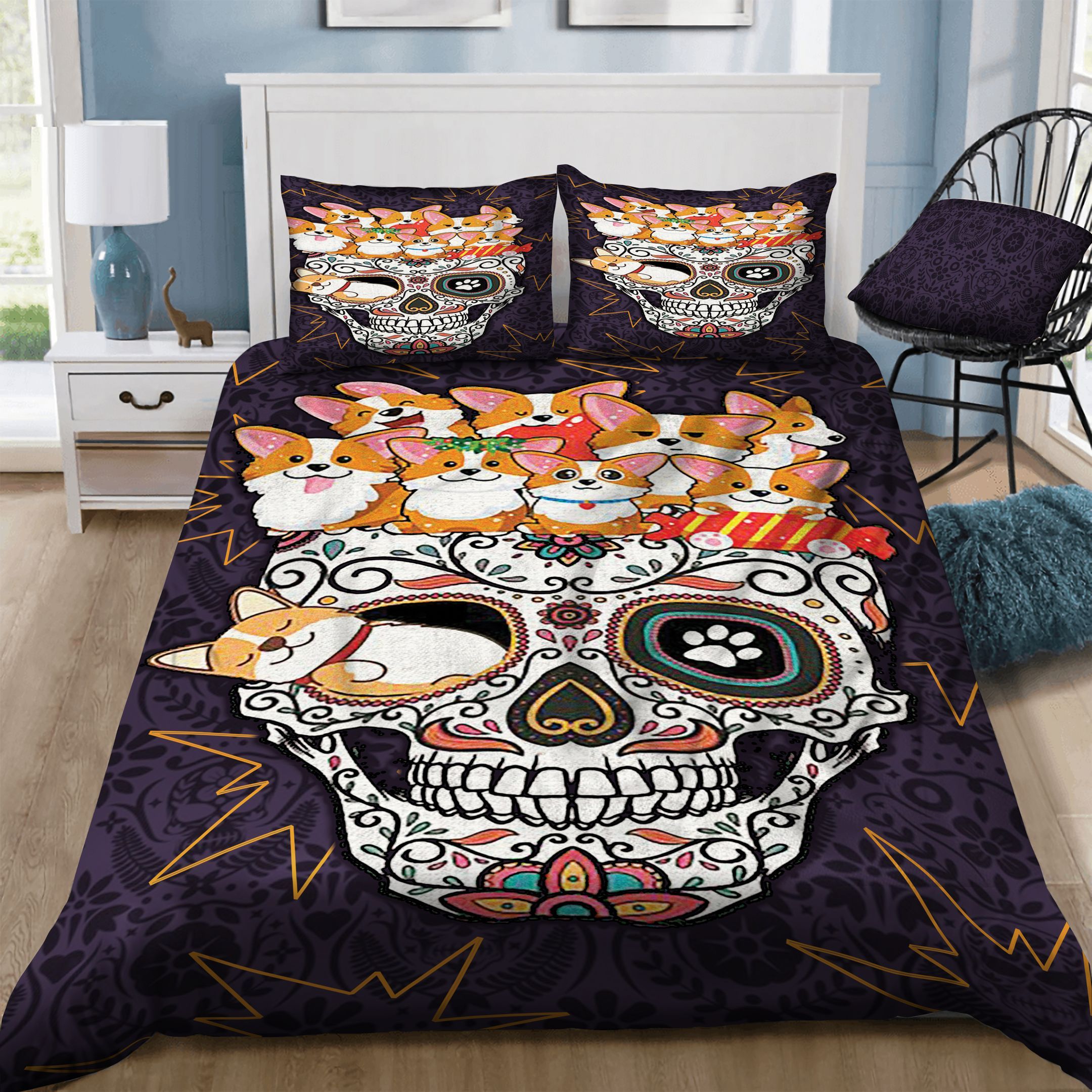 Corgi Skull  Bedding Set