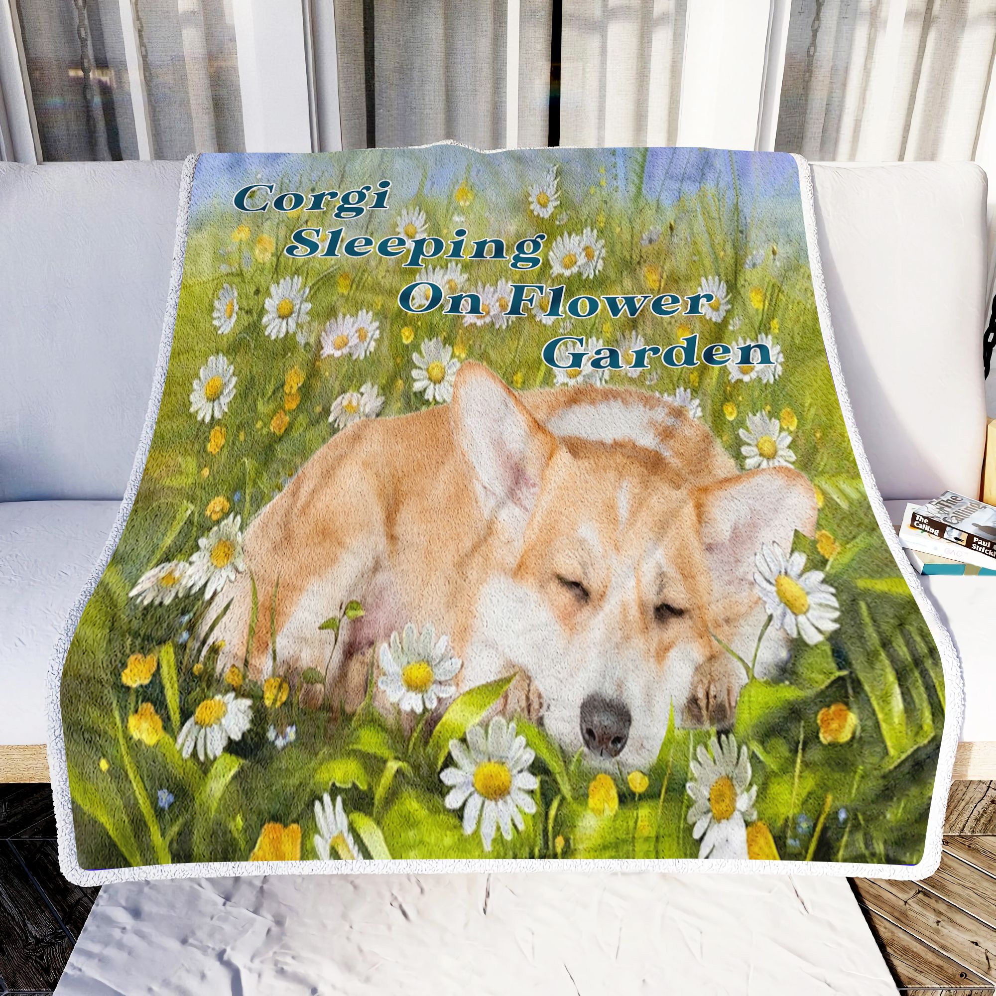 Corgi Sleeping On Flower Garden Fleece Blanket