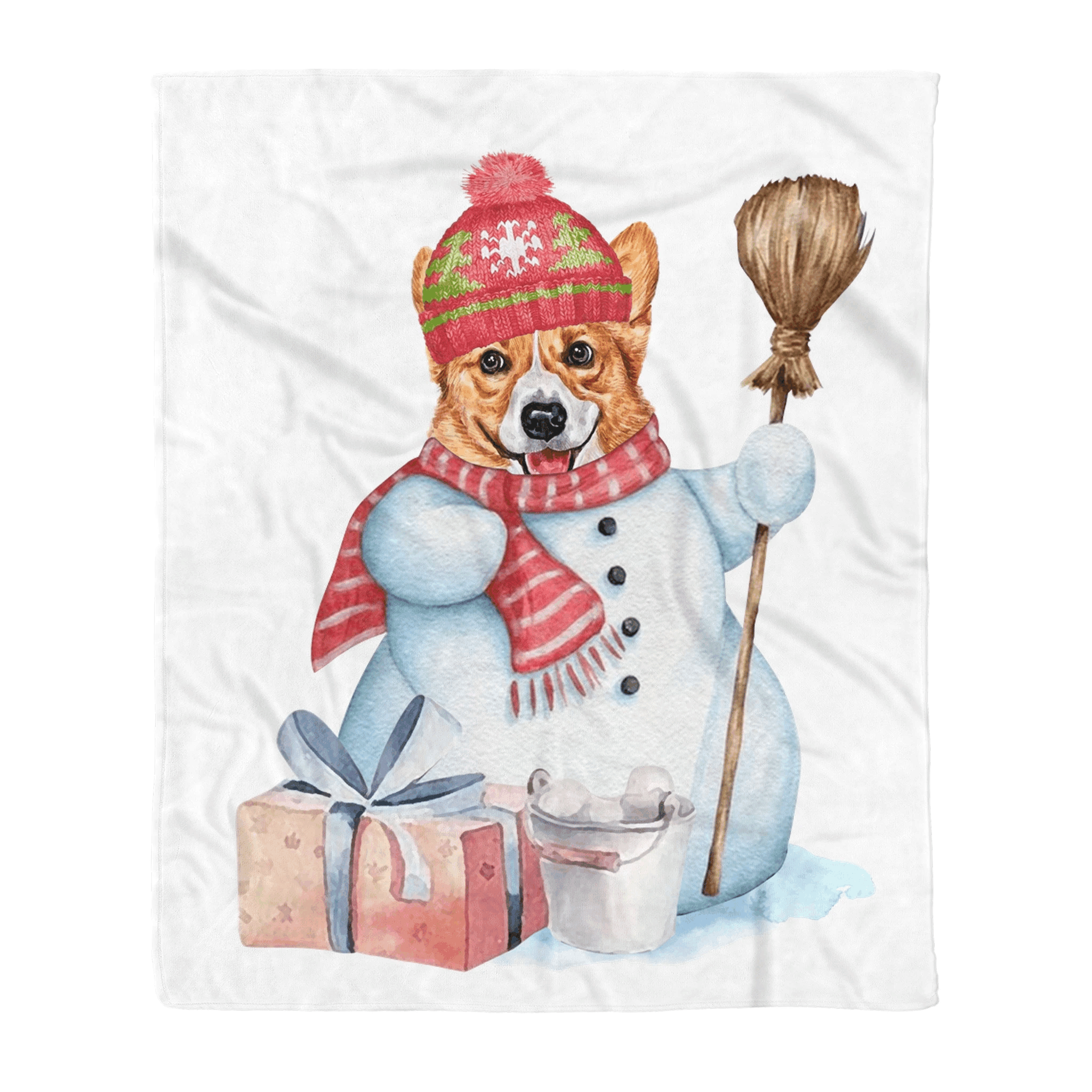 Corgi Snowman Christmas Sherpa Fleece Blanket