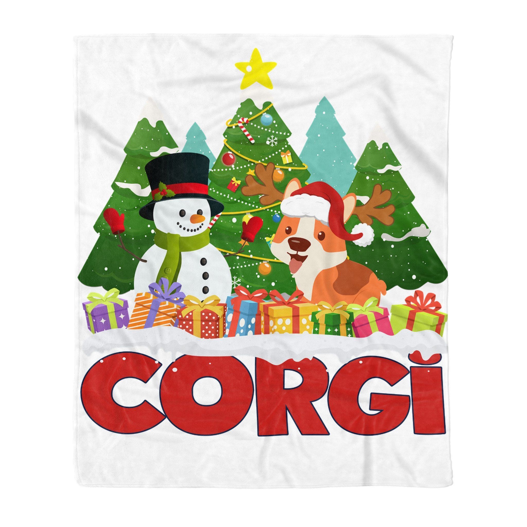 Corgi Snowman Christmas Tree Sherpa Fleece Blanket