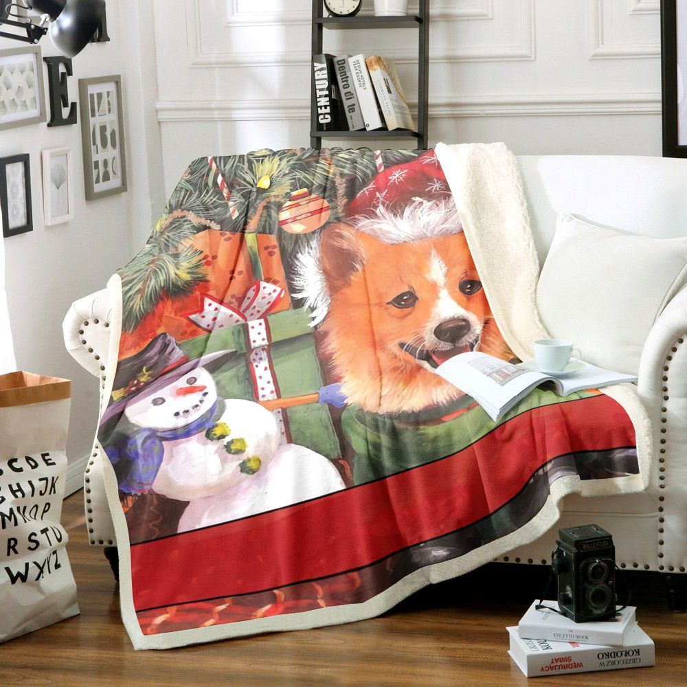 Corgi Snowman Sherpa Fleece