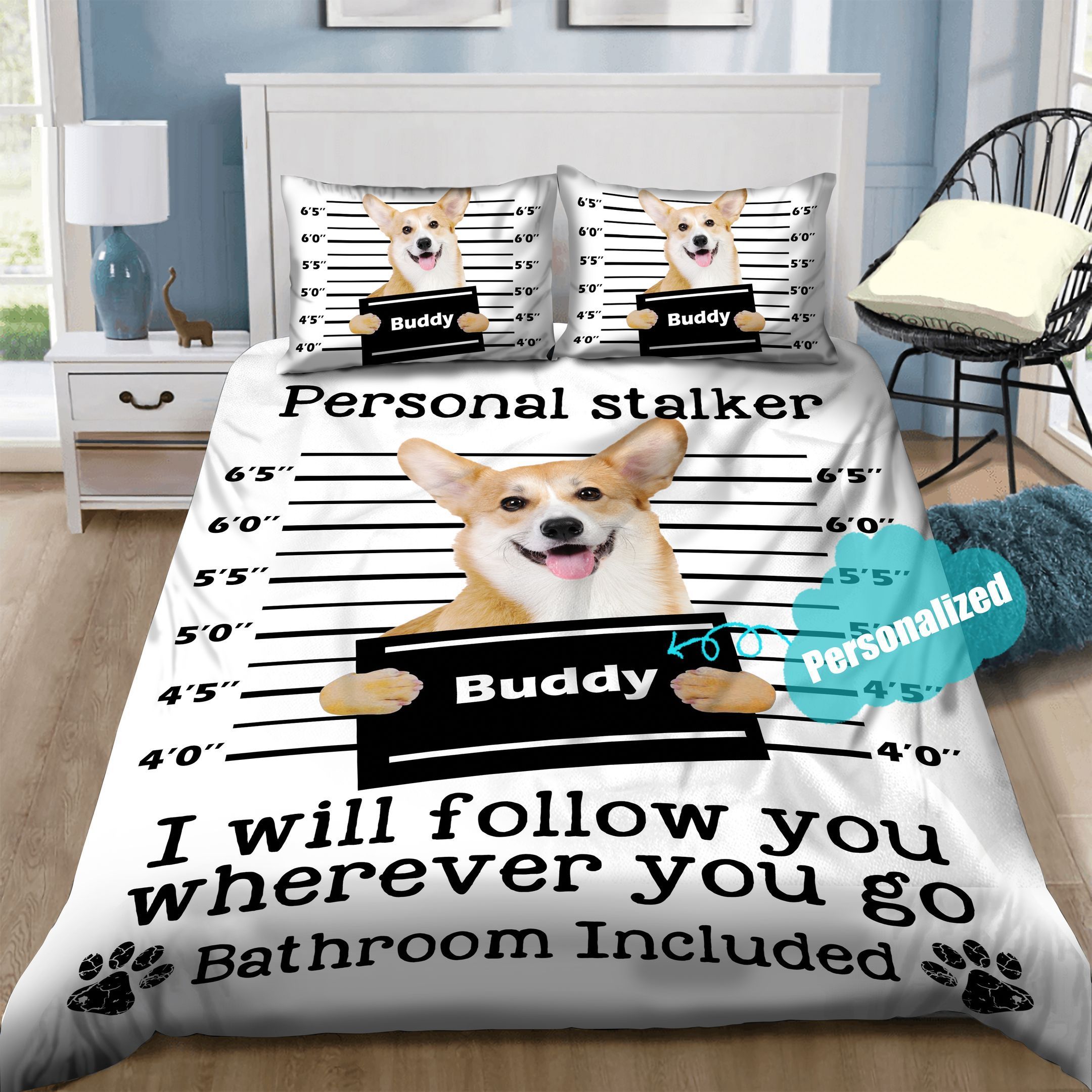 Corgi Stalker Personalized Bedding Set