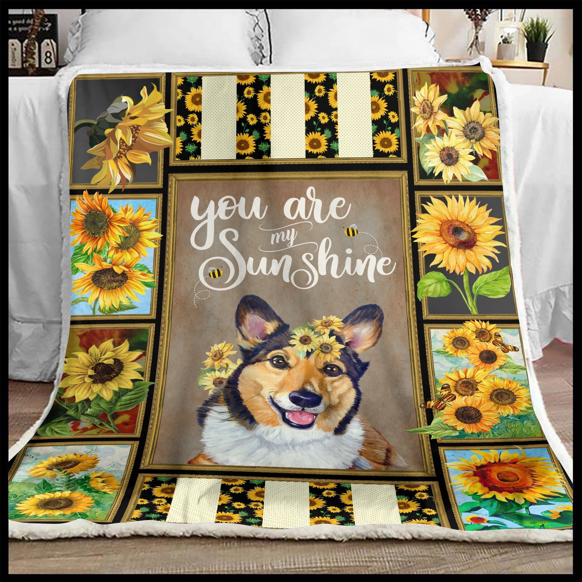 Corgi Sunshine Sherpa Fleece Blanket