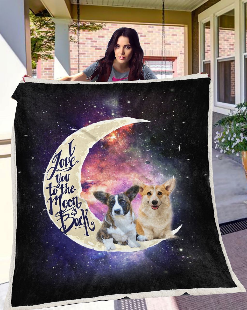Corgi To The Moon Sherpa Fleece Blanket