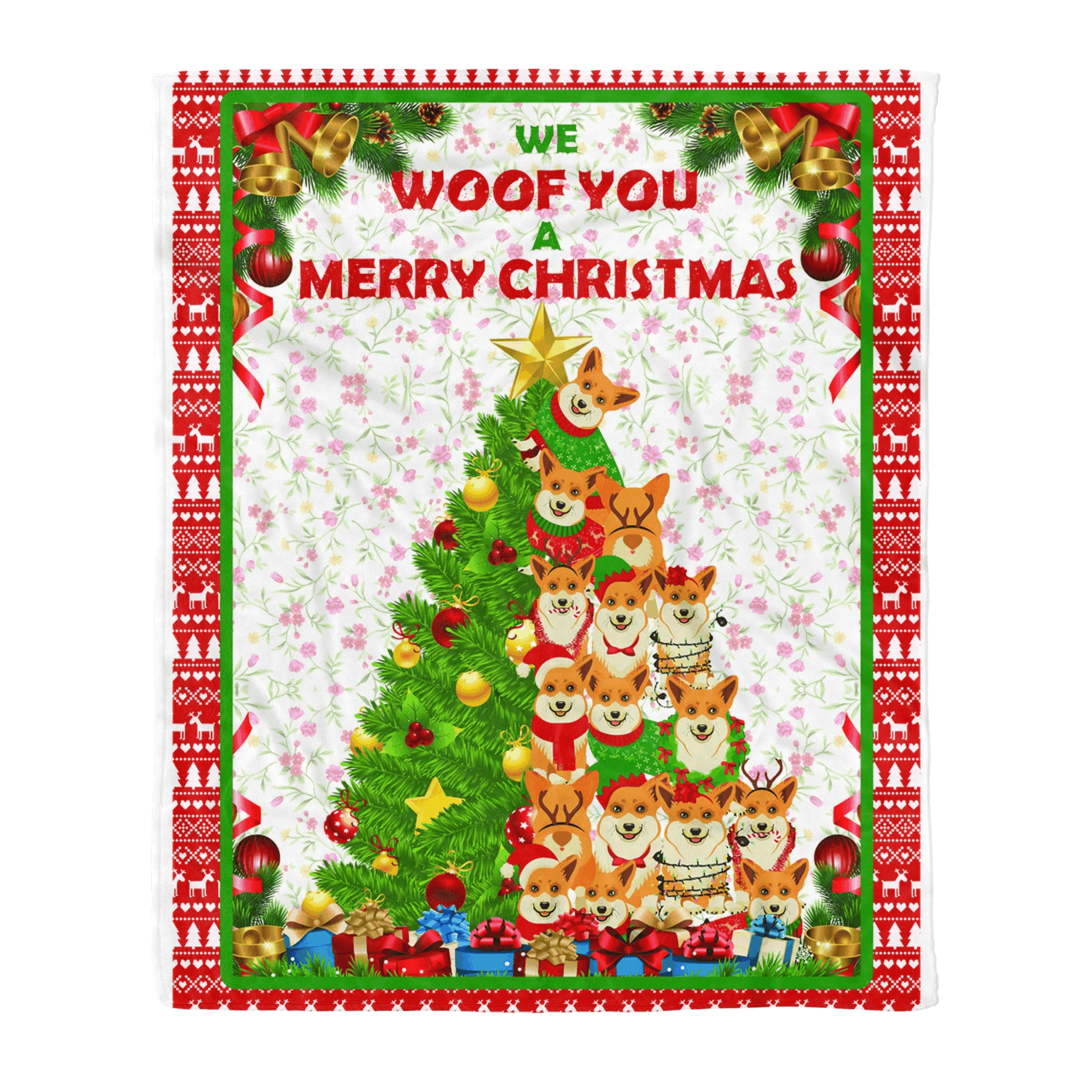 Corgi We Woof You A Merry Christmas Sherpa Fleece Blanket