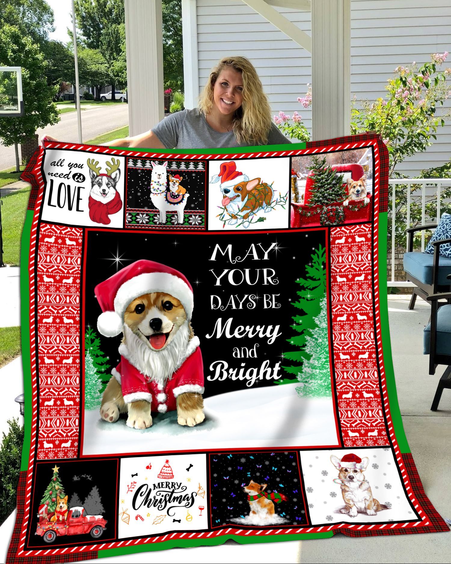 Corgi Xmas Sherpa Fleece Blanket
