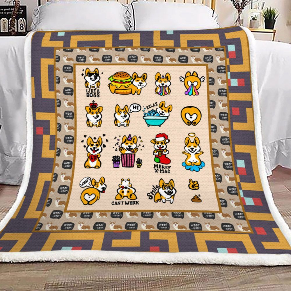 Corgi Sherpa Fleece Blanket