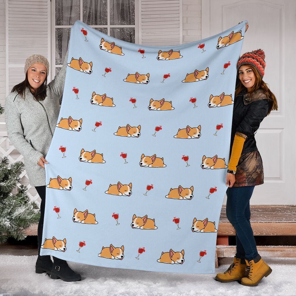 Corgis And Wine Sherpa Fleece Blanket