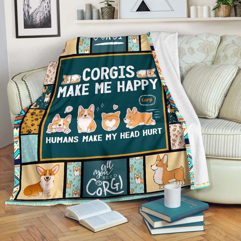Corgis Make Me Happy Sherpa Fleece Blanket