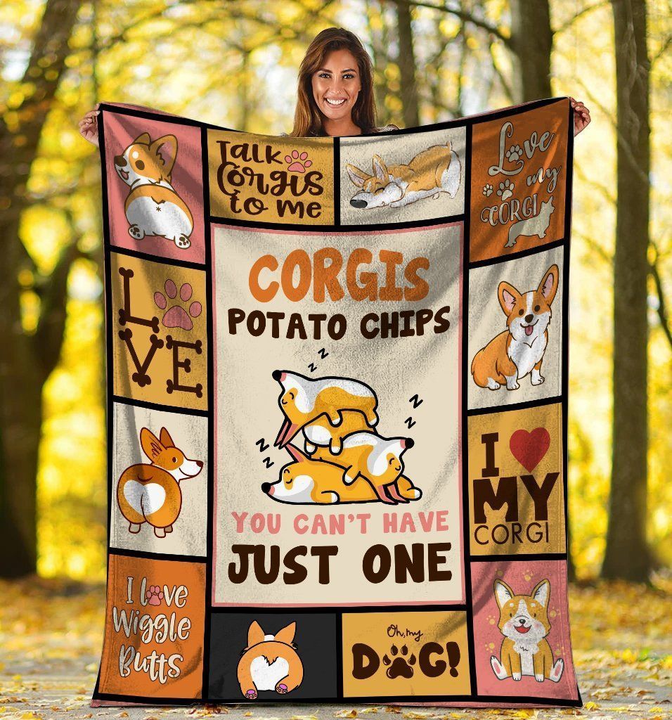 Corgis Potato Chips You Can’t Have Just One Corgi Dog Fleece Blanket