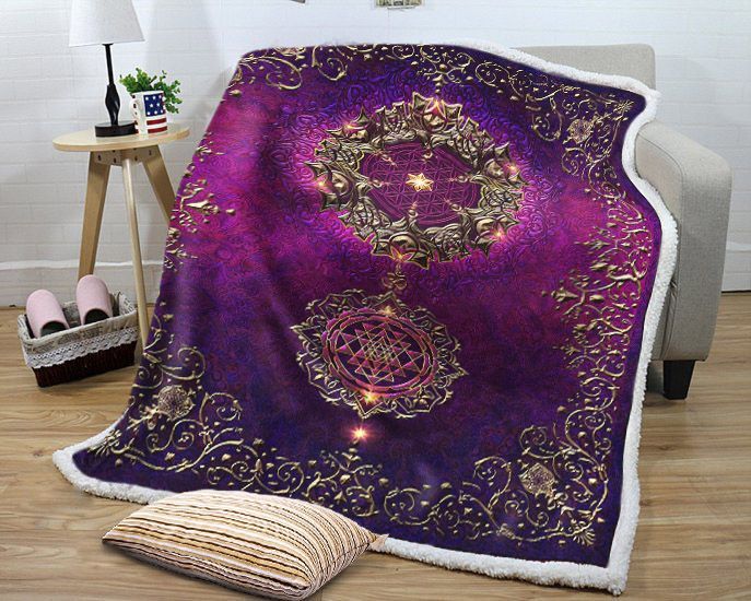 Cosmic Love Purple Mandala Sherpa Fleece Blanket