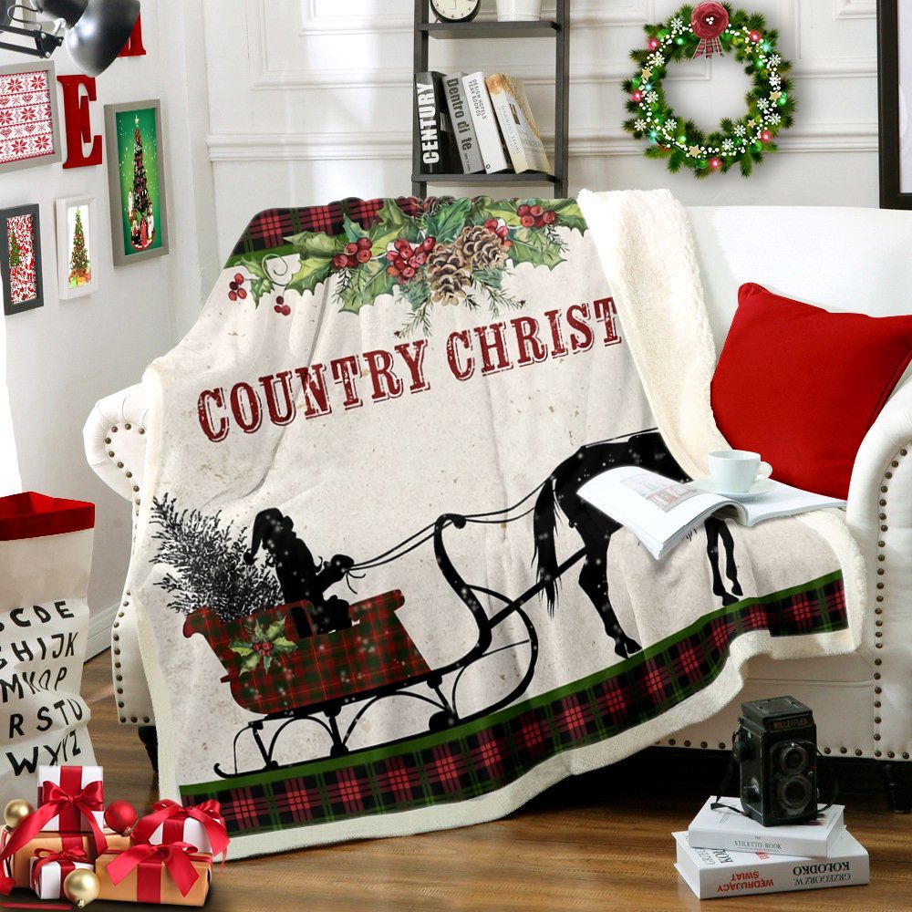 Country Christmas Sherpa Fleece Blanket
