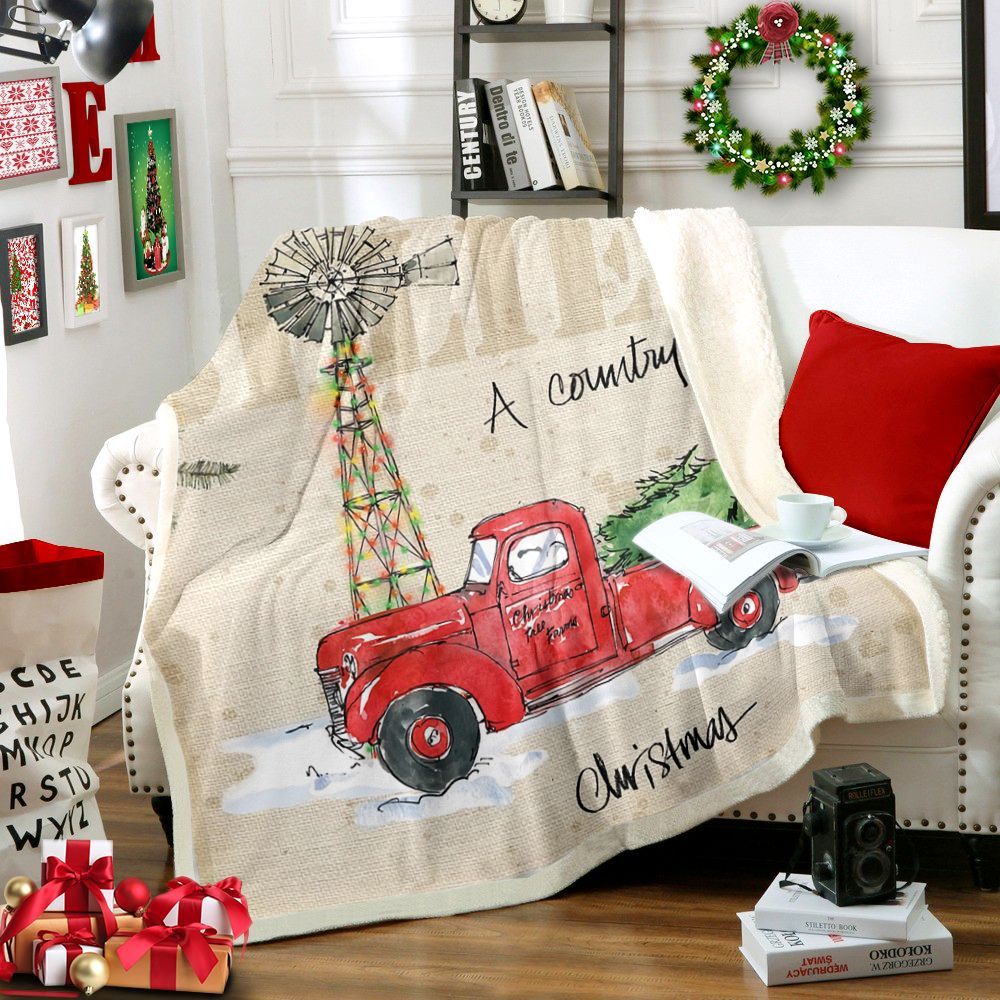 Country Christmas Sherpa Fleece Blanket
