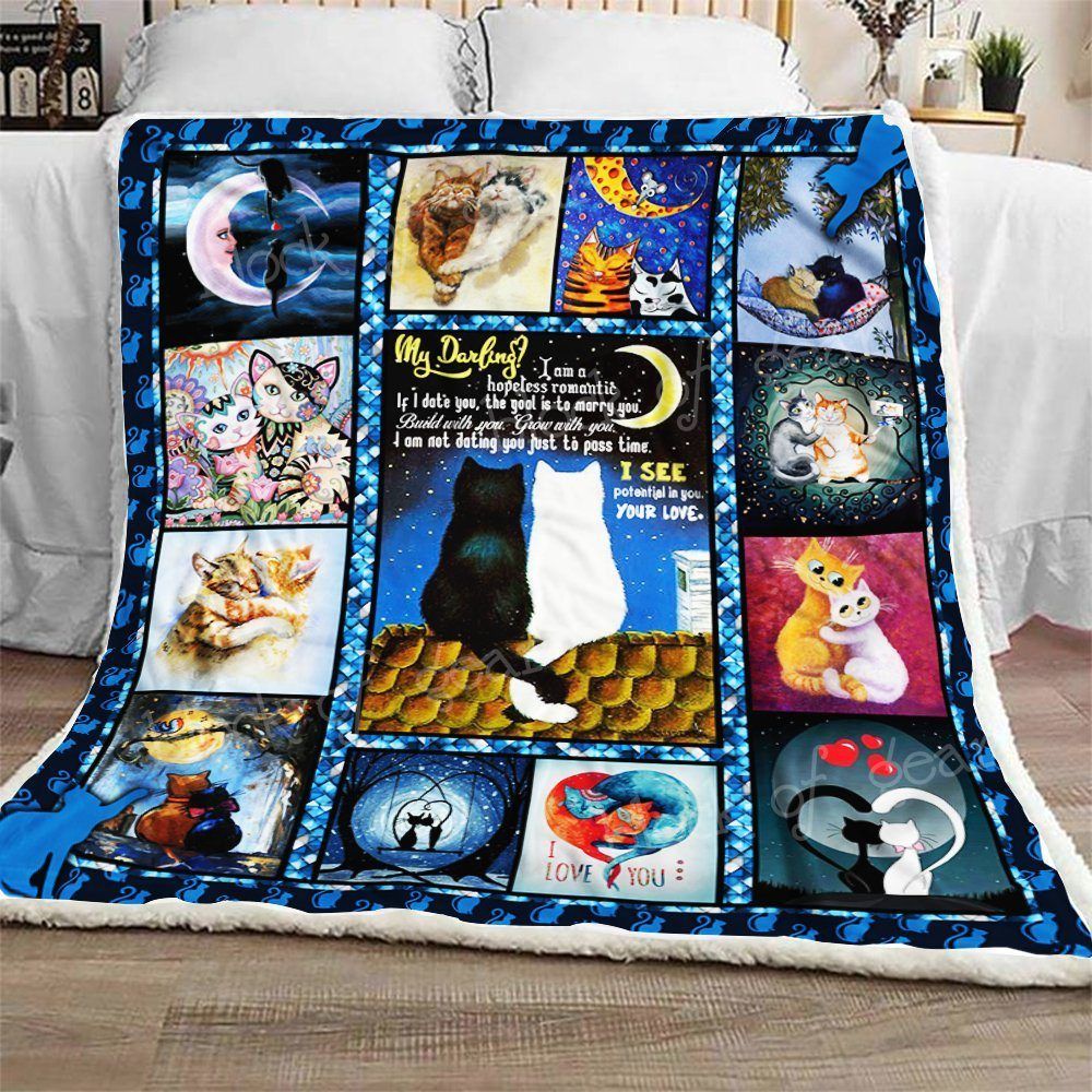 Couple Cat Sherpa Fleece Blanket