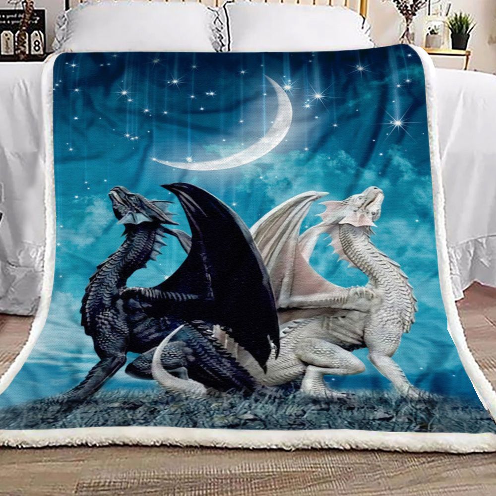 Couple Dragon In Night Fleece Blanket