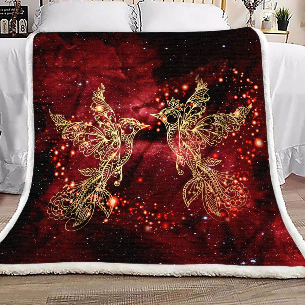 Couple Hummingbird Galaxy Fleece Blanket