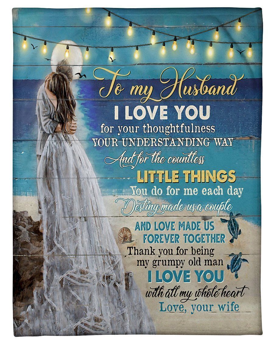 Couple On Beach To My Husband Love Made Us Forever Together Fleece Blanket