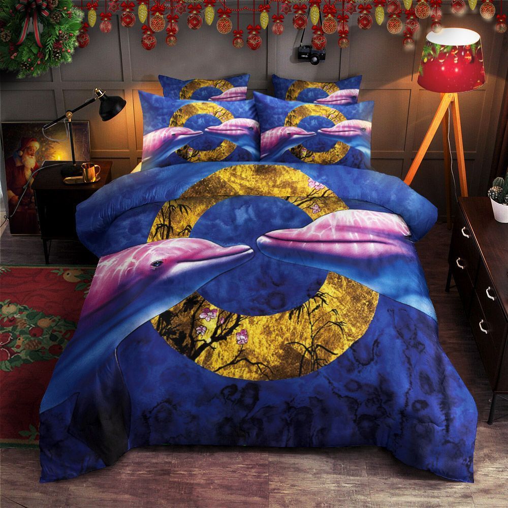 Couple Pink Dolphin Bedding Set