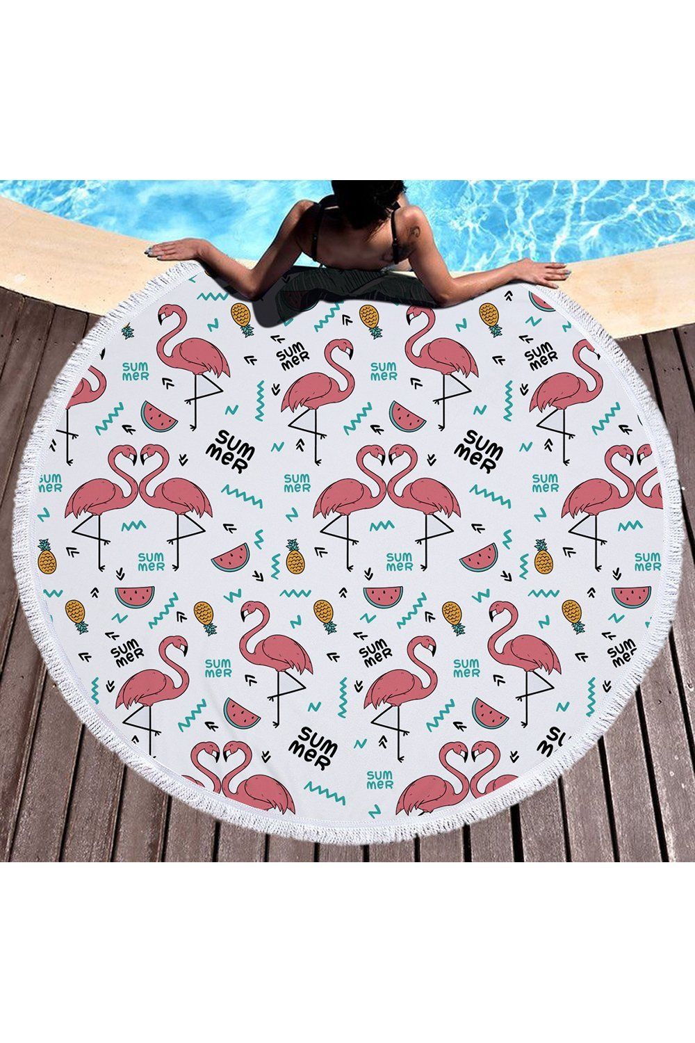 Couple Tropical Flamingo Pattern Printed Round Beach Towel