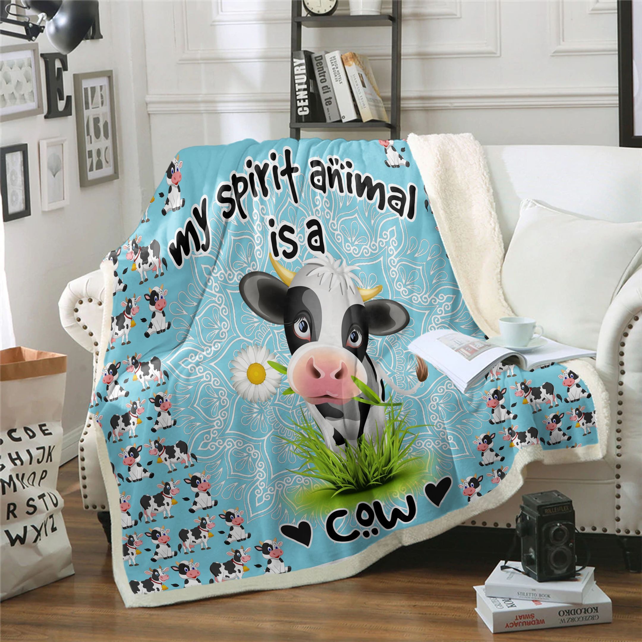 Cow Sherpa Fleece Blanket