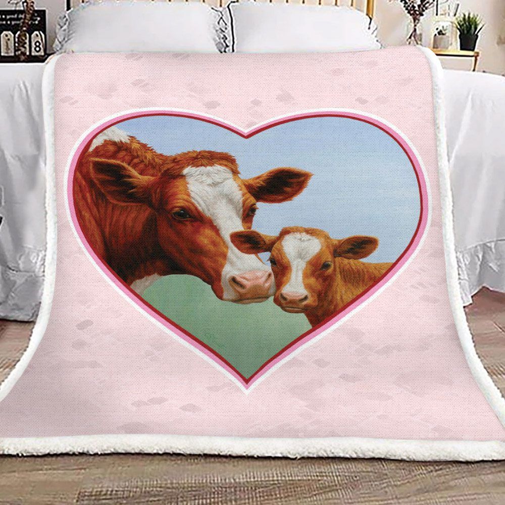 Cow And Pink Heart Sherpa Fleece