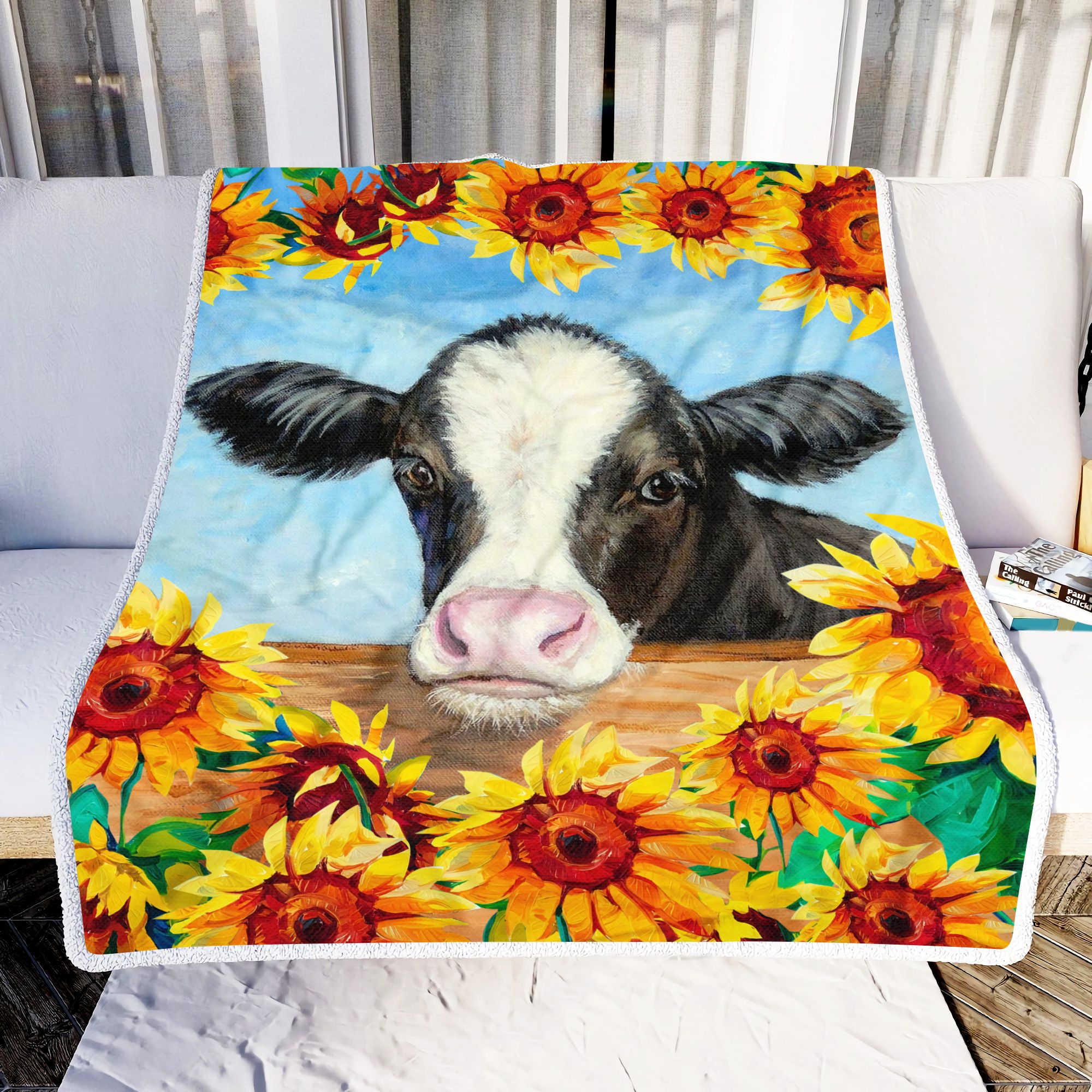 Cow And Sunflower Fleece Blanket