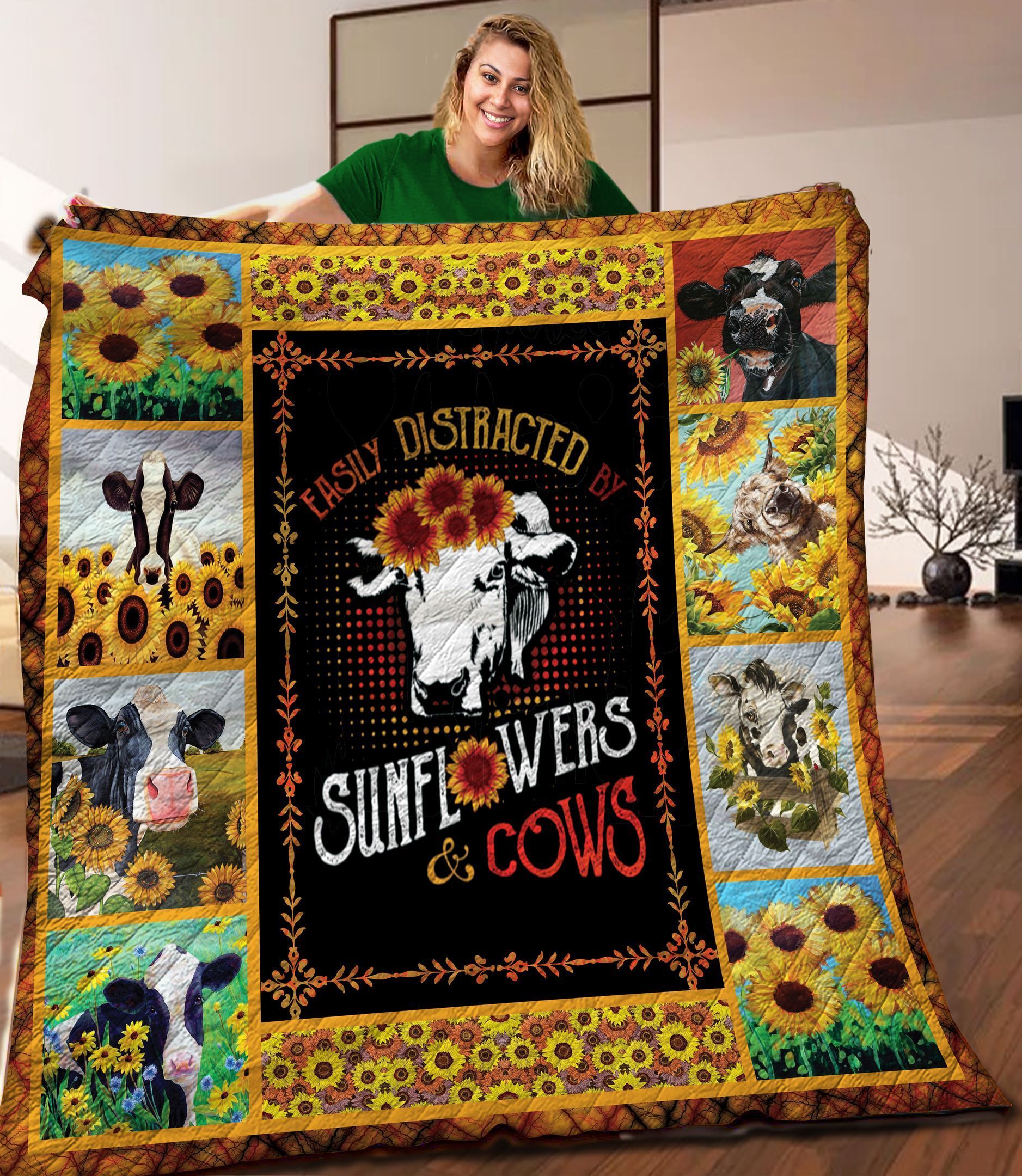 Cow and Sunflower Quilt Blanket C9B250306HD