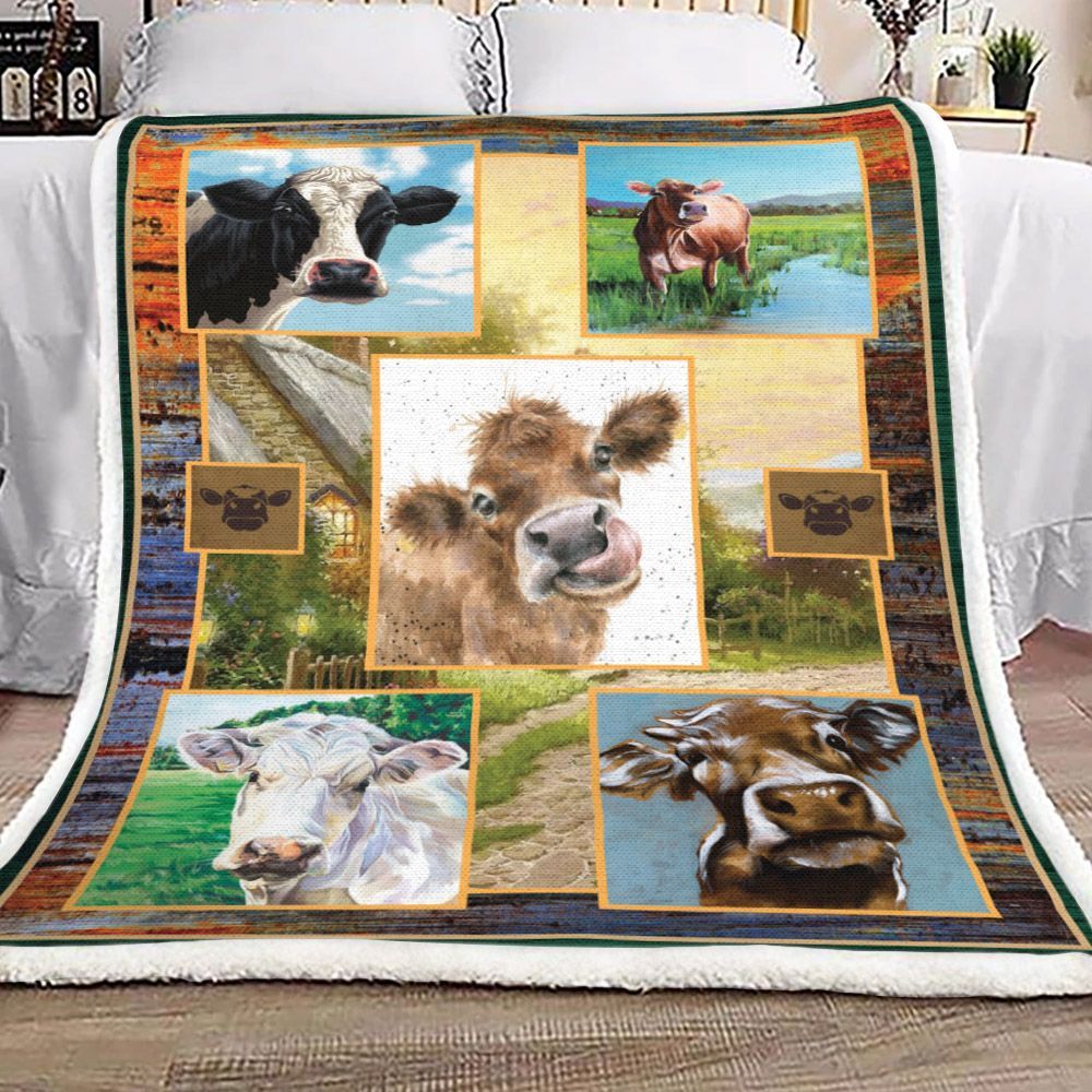 Cow Artwork Collection Sherpa Fleece Blanket