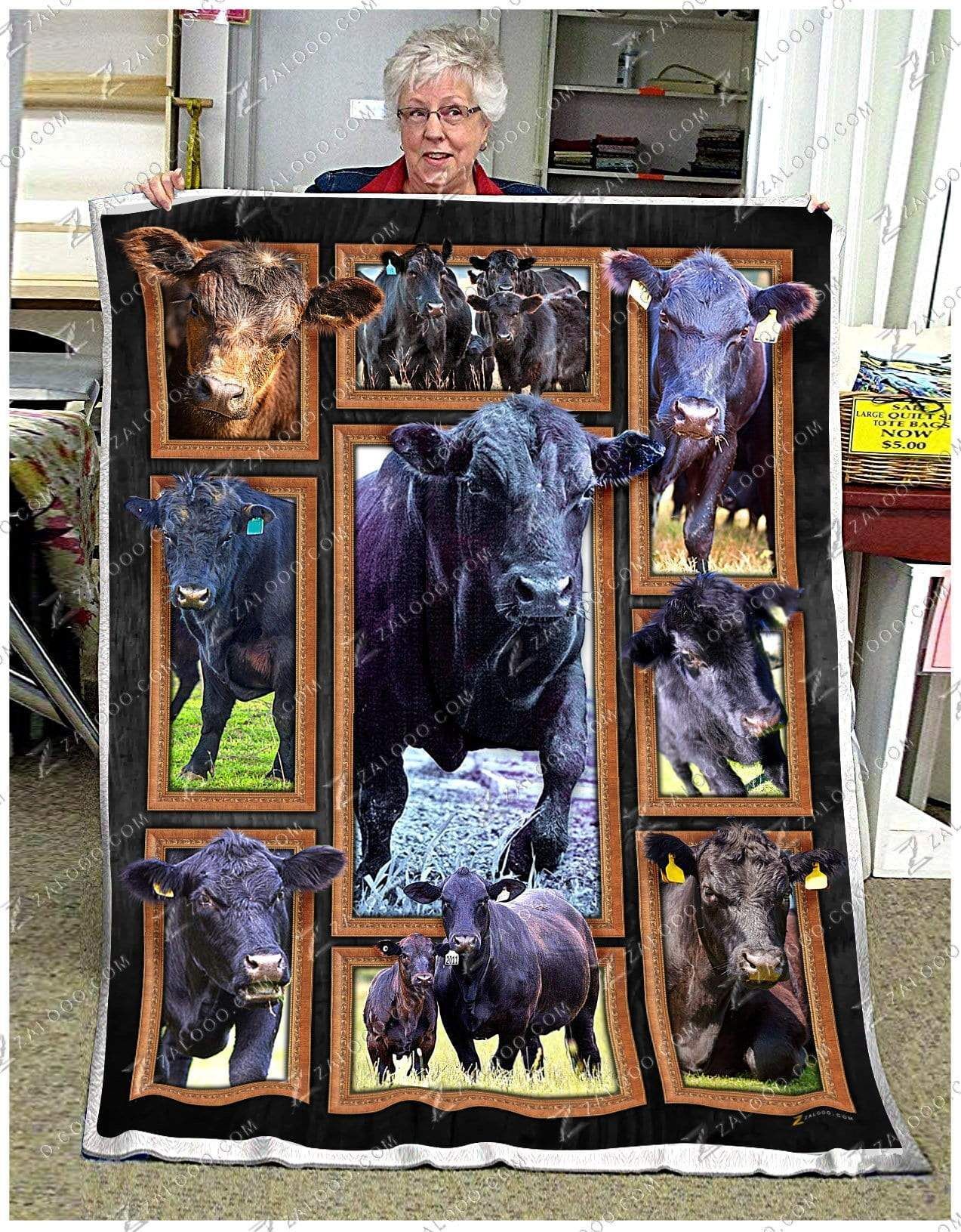 Cow Black Angus Cattle Sherpa Fleece Blanket
