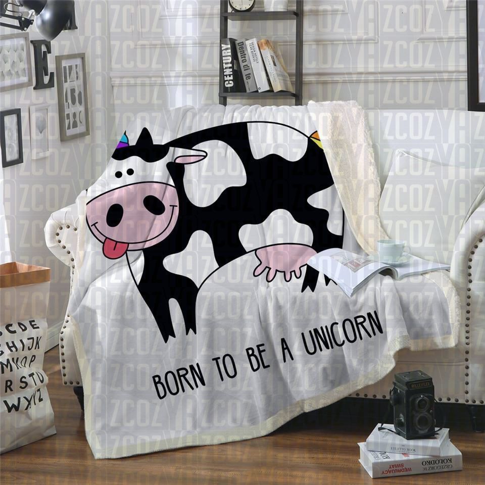 Cow Born To Be A Unicorn Sherpa Fleece Blanket