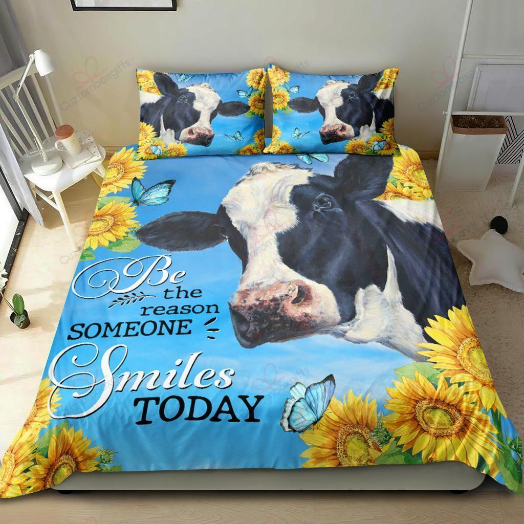 Cow Buterfly And Sunflower Printed Bedding Set