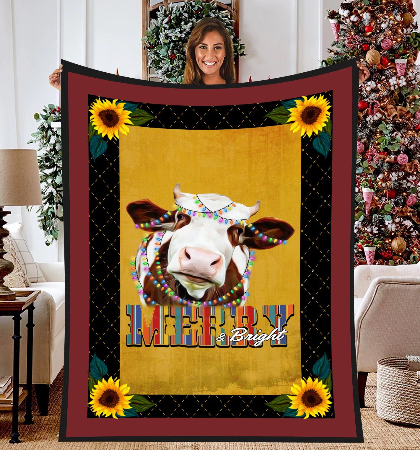 Cow Christmas Fleece Blanket