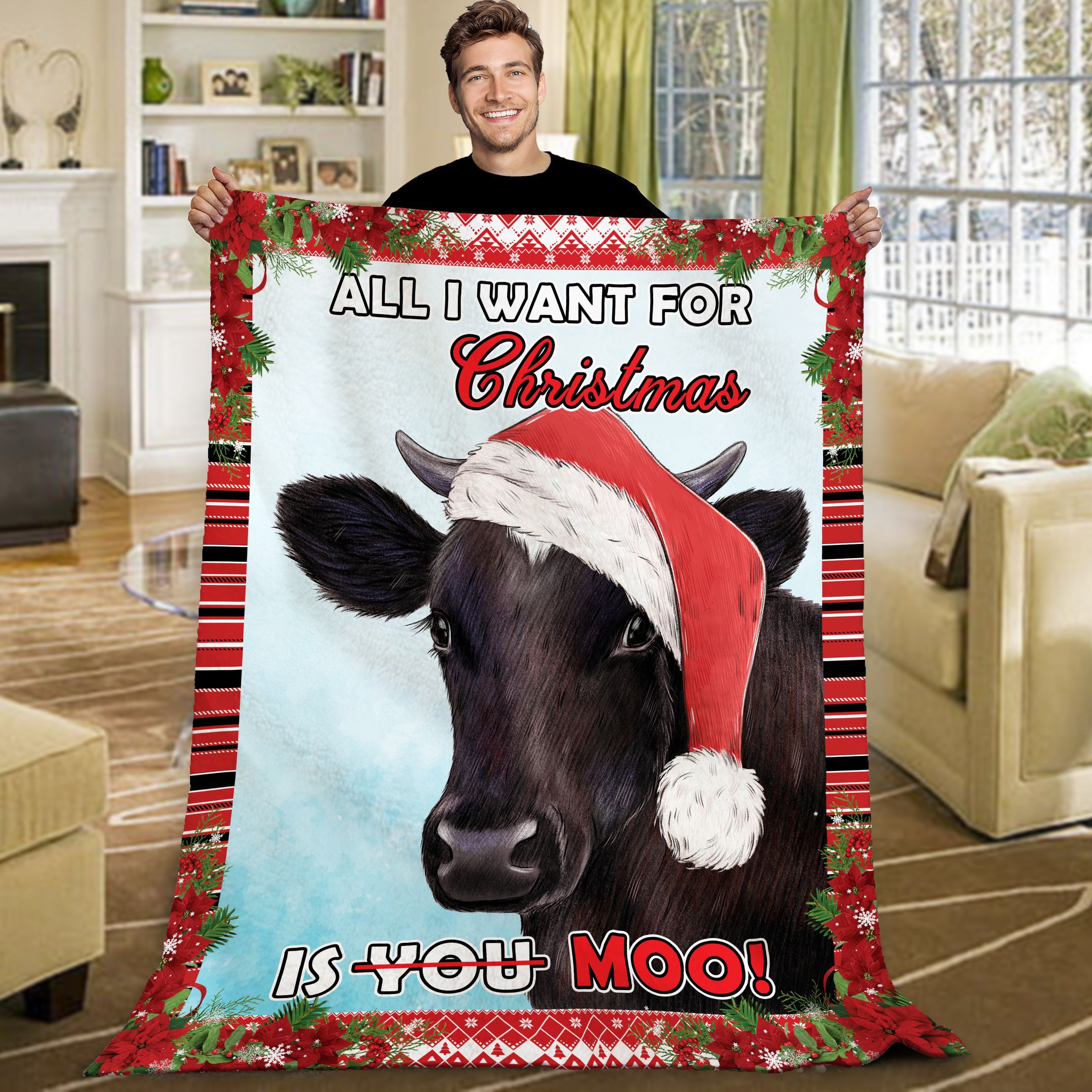 Cow Christmas Sherpa Fleece Blanket