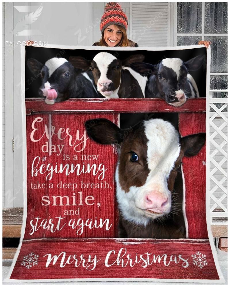 Cow Christmas Every Day Is A New Beginning Sherpa Fleece Blanket