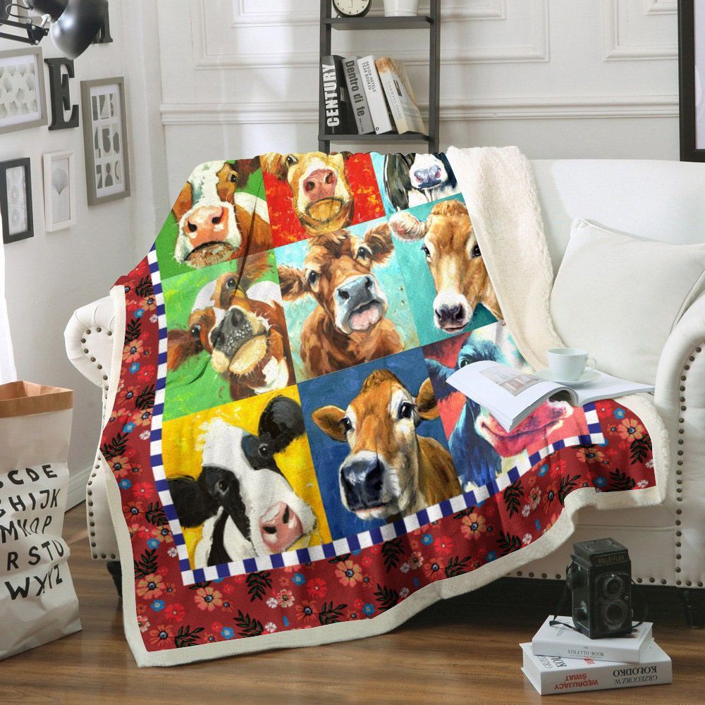 Cow Sherpa Fleece Blanket