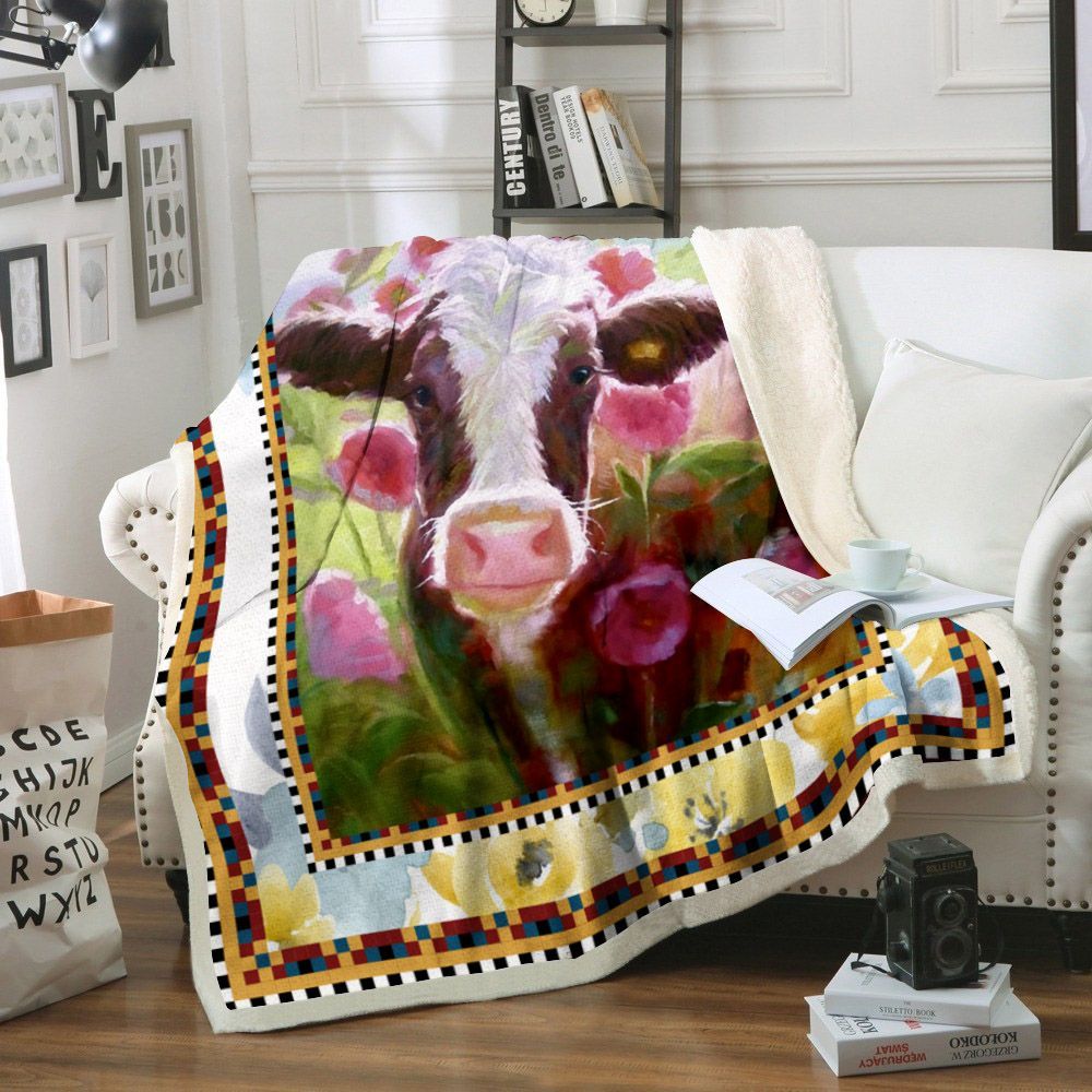 Cow Sherpa Fleece Blanket