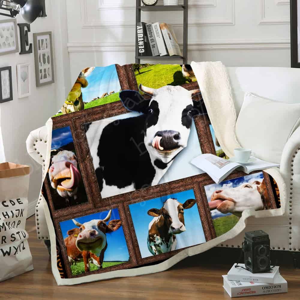 Cow Sherpa Fleece Blanket